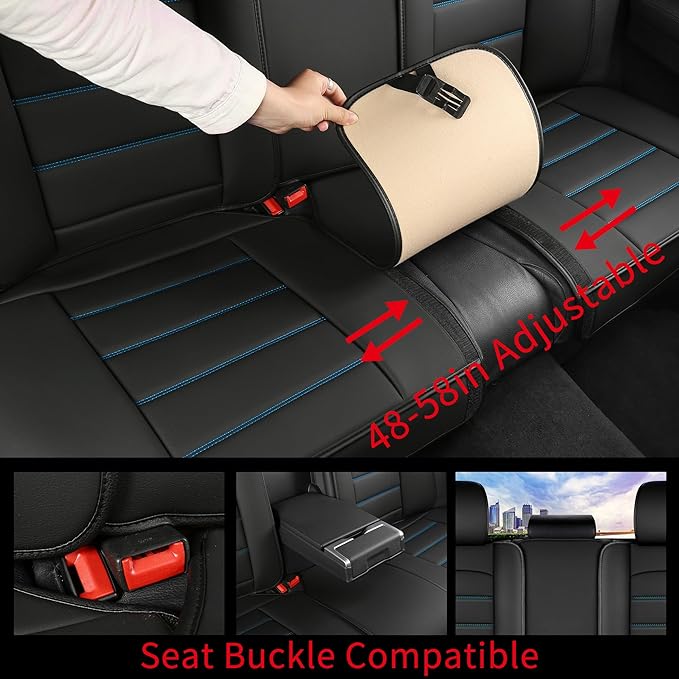 Car Seat Covers 5 Seats Full Set, Waterproof Napa Leather Automotive Seat Protector for Cars SUV Truck Sedan, Universal Anti-Slip Car Seat Cushion Interior Accessories, Black and Blue