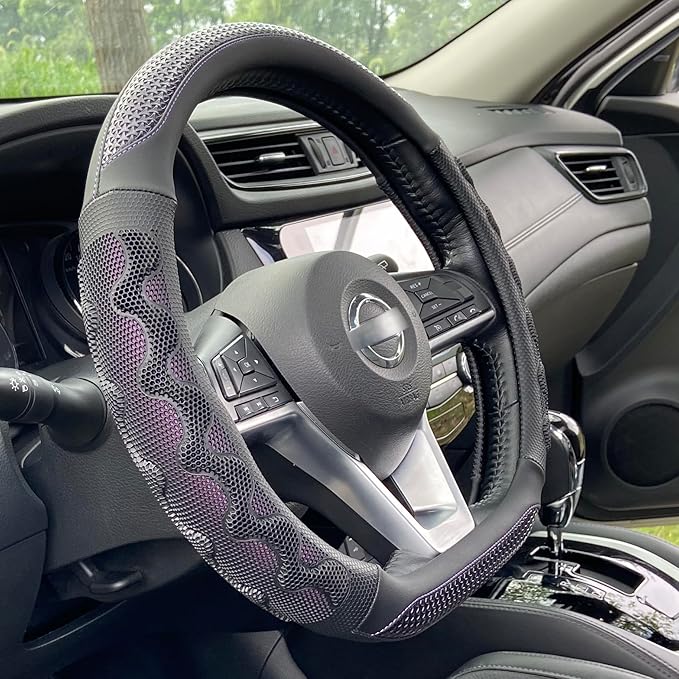 PINCTROT D Shaped 14.5-15 Inch Steering Wheel Cover Great Grip with 3D Honeycomb Anti-Slip Design, Flat Bottom 14.5-15 Inch (Purple)