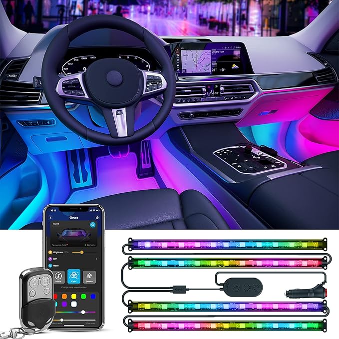 Govee Car Lights, Smart RGBIC Interior Car Lights with APP, Remote Control, LED Lights for Car Decor, DIY Mode and Multiple Scene Options, 2 Lines Design 72 LED Lights for Car