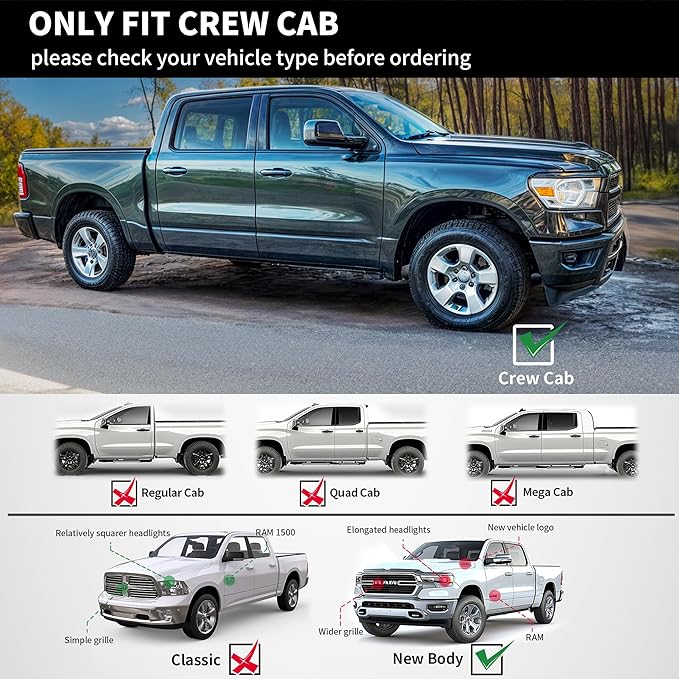 YITAMOTOR Running Boards Compatible with 2019-2025 Dodge Ram 1500 Crew Cab New Body Style Nerf Bars Side Step (Exclude 1500 Classic)