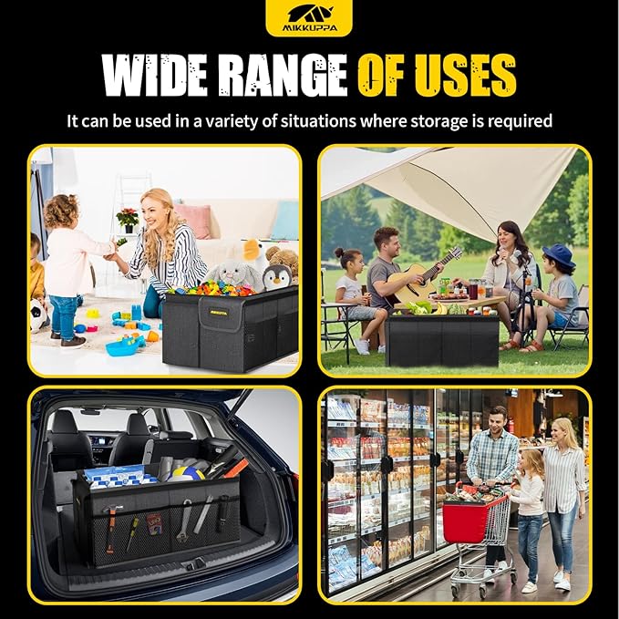 MIKKUPPA Car Trunk Organizer - 50L Collapsible Trunk Organizer, Sturdy Car Storage for SUV Auto Truck Van with Non Slip Bottom (Black)