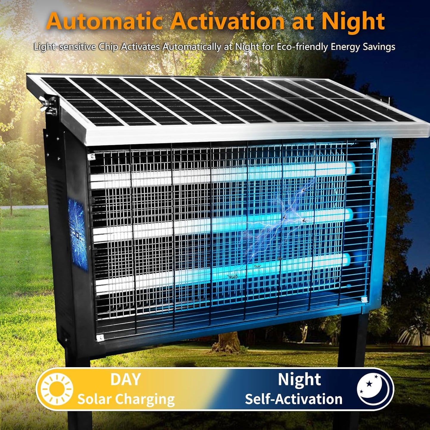 Powerful Super Large Solar Bug Zapper Outdoor for 8000 sq.ft, Poartable Rechargeable Mosquito Zapper with High Powered, Cordless Solar Fly Zapper for Patio Garden Backyard RV Camping Pond Pest Control