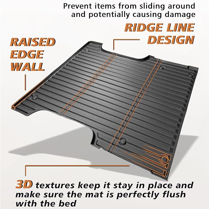 TripleAliners Truck Bed Mat & Floor Mats Front Rear Full Set Compatible with Toyota Tundra 2022-2024 2025 CrewMax Cab Accessories All Weather TPE Liners (5.5FT Truck Bed Mat+Floor Mats)