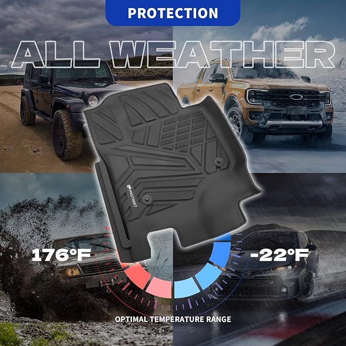 Floor Mat Custom for Ford F-250/F-350 2017-2024 2025 SuperCrew Cab, All Weather TPE Floor Mats for Ford F250/F350 Front Row, 2-pc Cargo Liner (Black)