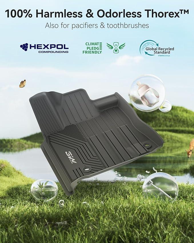 3W Floor Mats Fit for Toyota Tundra 2014-2021 (Only for CrewMax Cab), TPE All Weather Custom Fit Floor Liner for Tundra Accessories SR5/TRD/Limited 1st and 2nd Row Full Set Car Mats Easy Clean, Black