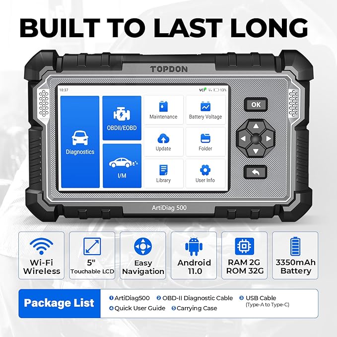 OBD2 Scanner TOPDON AD500, Oil SAS Throttle TPMS BMS EPB Reset, Engine ABS SRS Transmission, Diagnostic Scan Tool, AutoVIN, Car Check Engine Code Reader with Battery Test, Lifetime Wi-Fi Free Update