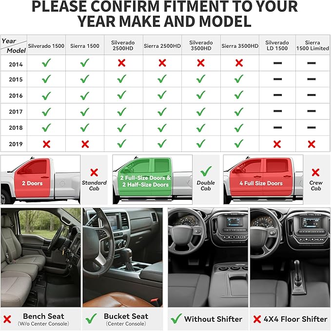 YITAMOTOR Floor Mats Compatible with 2014-2018 Silverado/Sierra 1500, 2015-2019 2500/3500 HD , Double Cab Only, Custom Fit Floor Liners, 1st & 2nd Row All Weather Protection