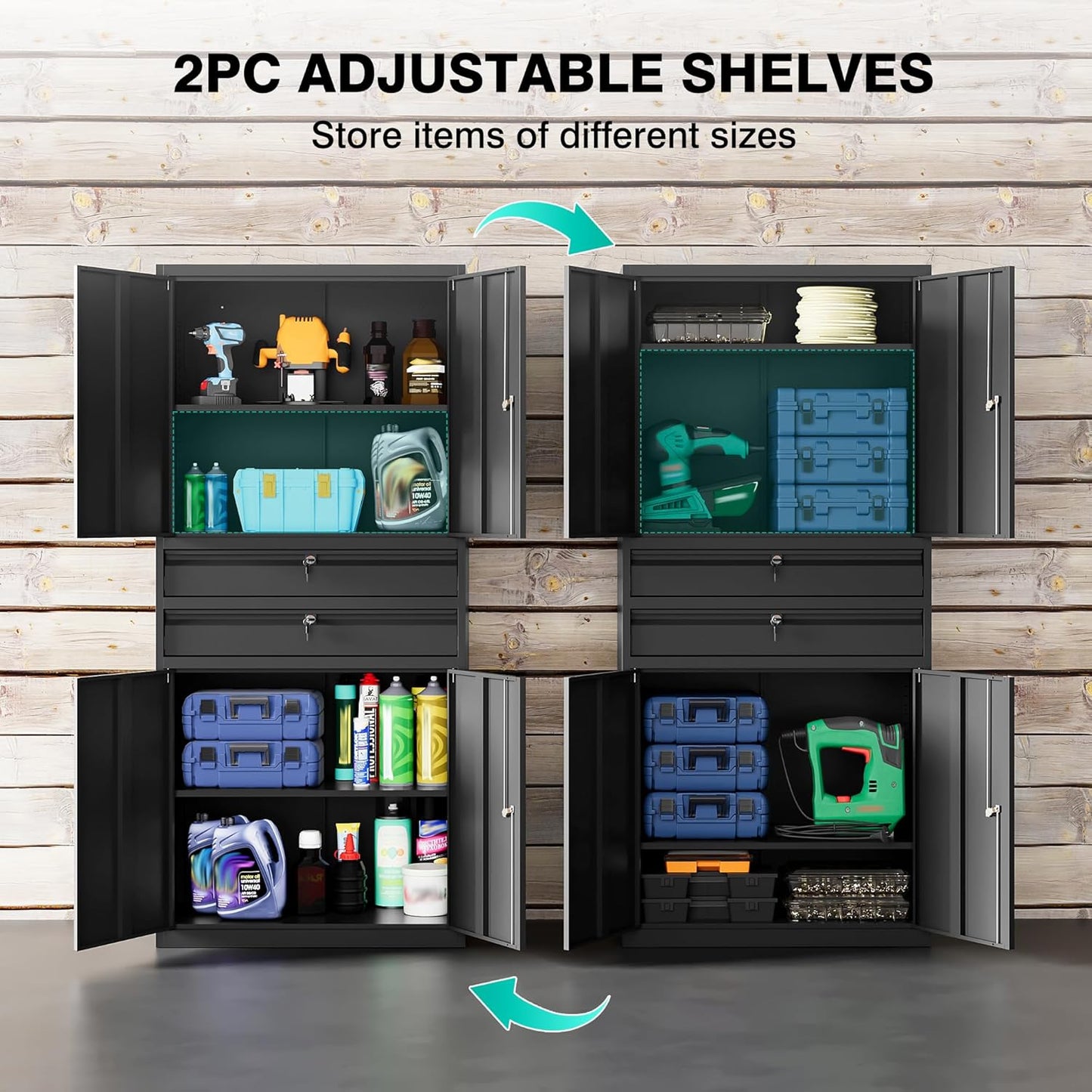 Metal Storage Cabinet with Drawer and Locks,Black Garage Storage Cabinet with Locking Doors and Adjustable Shelves,71" Tall Large Metal Cabinets with Magnetic Door for Home,Office,Garage