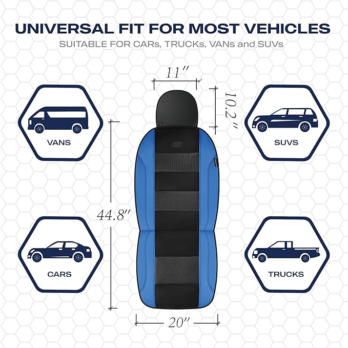 Skechers Aircooled & Memory Foam Car Seat Covers,Premium Leather with EVA Mesh Seat Covers, Front car seat Protector, Airbag Compatible, Automotive Comfort for Most Cars, Vans, Trucks, SUV,Blue