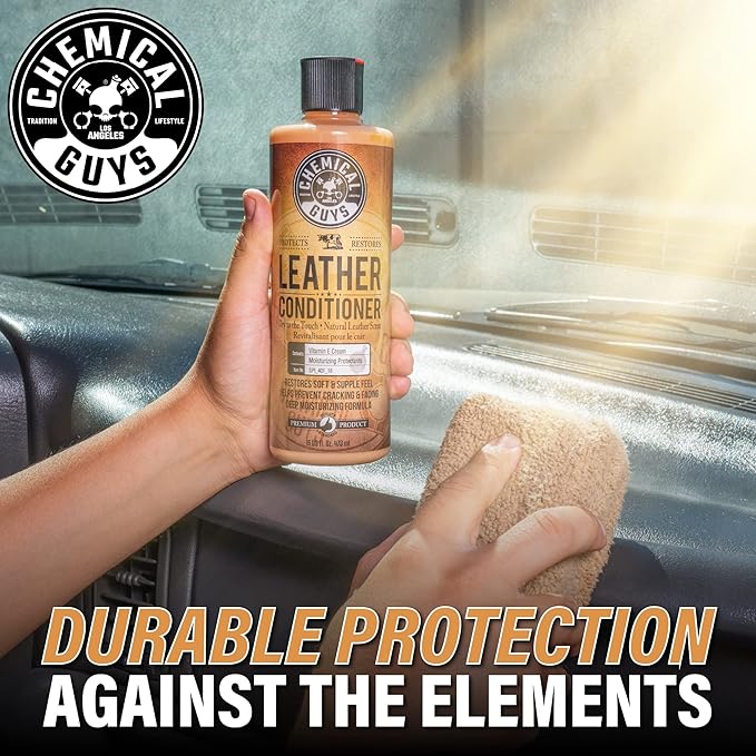 Chemical Guys Leather Cleaner and Conditioner Detailing Kit - Works on Natural, Synthetic, Faux Leather, Pleather, and More for Car Interiors, Apparel, Furniture, Boots, and Accessories - 9 Items