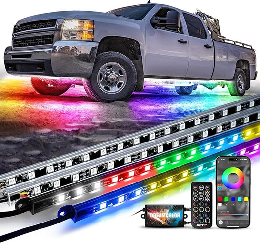 OPT7 Aura DreamColor Underglow Chasing Lights for Truck w/APP & Remote Control, Waterproof Rigid Aluminum LED Light Bar, Exterior Neon Accent Underbody RGBIC Lighting Kit, Multicolor Music Mode, 12V