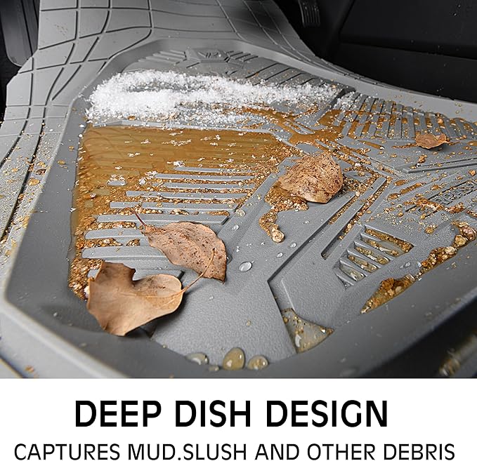 CAR PASS Heavy Duty Rubber Car Mats, Deepdish All Weather Floor Mats for Car Full Set, Universal Automotive Mats Trim to Fit for Sedans SUVs Trucks, Waterproof Anti-Slip Deep Tray 3 Pieces Light Gray