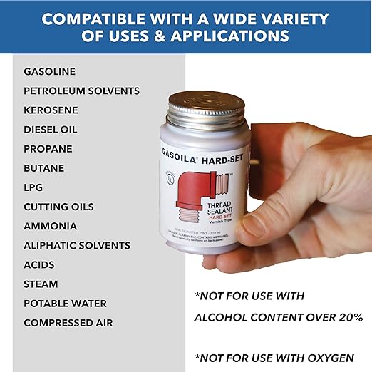 Gasoila Hard-Setting Permanent Thread Sealant, Fast-Drying Red Varnish Sealant for PVC, Metal, Rubber, Wood & More – -100°F to 600°F Temp Range, Brush in Cap Applicator, BT04, 1/4 Pint Can