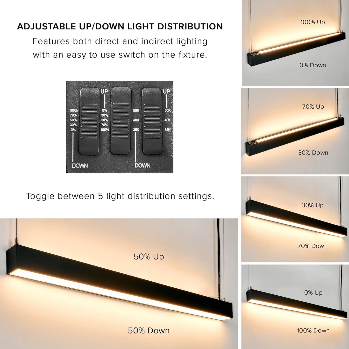 Maxxima 4 ft. LED Black Linear Light, Up and Down Adjustable Light Output, 3 CCT 3500K/4000K/5000K, Commercial and Residential 36W Suspension Pendant, Ideal for Office, Home, Shop, Garage, School