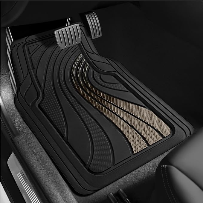 Road Comforts Car Floor Mats Full Set – Front & Rear Car Floor Mats with Aluminum Design, Anti-Slip Backing, All-Weather Protection, Trim-to-Fit Car Mats for Most Sedans, SUVs & Vans - Grey
