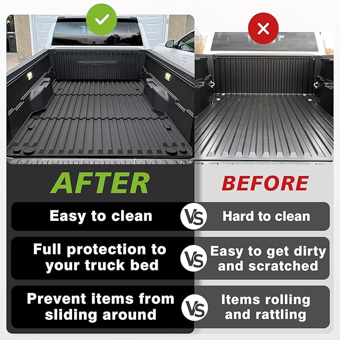 TripleAliners Truck Bed Mat Compatible with 2024 2025 2026 Toyota Tacoma Accessories 6FT Vehicle Perfectly Flush All Weather Protection TPE Heavy Duty Pickup Car Bed Cargo Mat