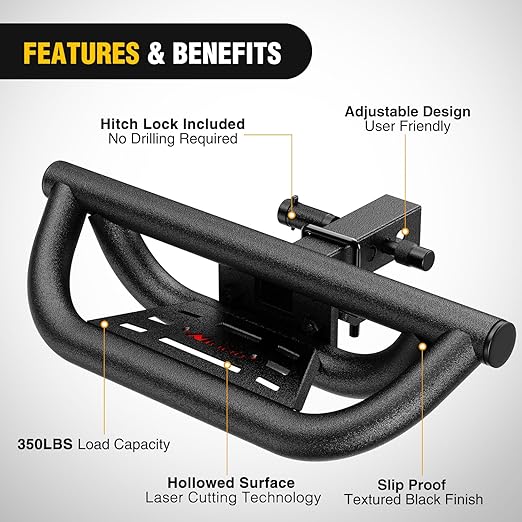 Nilight Universal Hitch Step Textured Black Drop Trailer Hitch Step Fit 2 Inch Receiver with Hitch Lock Stabilizer Towing Bar Rear Bumper Guard Rated up to 350 Lbs for Pickups Trucks Vans SUVs ATVs