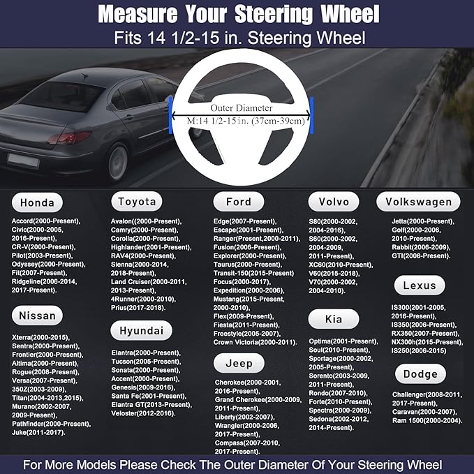Steering Wheel Cover Universal Standard Size 14.5-15 inch, Breathable Microfiber Leather, Anti-Slip, Soft Grip, Sporty Design, Fits for Cars SUVs Trucks, Black