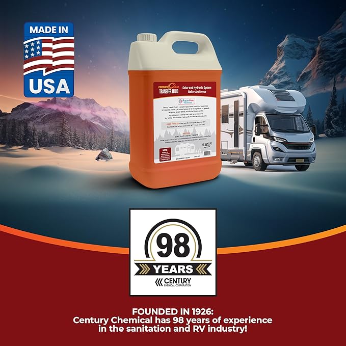 Century Heat Transfer Fluid, Non-Corrosive, Non-Toxic Propylene Glycol RV Antifreeze for Heating Systems | Ready to Use | Recomended by Aqua-Hot, Oasis & Timberline. - Red 1 Gallon