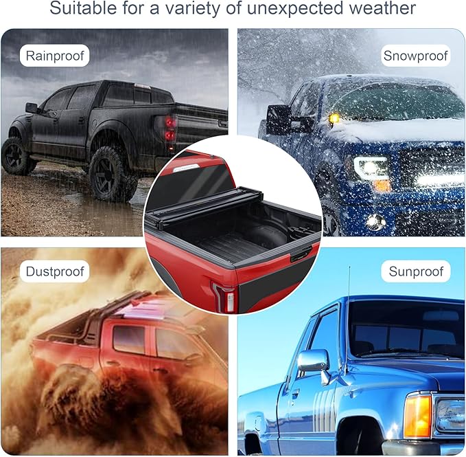 CARMOCAR Quad-Fold Soft Folding Truck Tonneau Cover Replacement for Ford F-150 2015-2024 Styleside Waterproof Tonneau Covers Top Mount Assembly LED Lamp 6'5" Bed