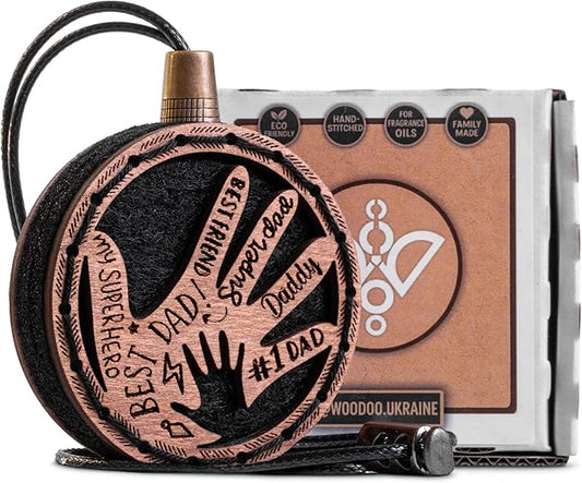 Wood Car Air Freshener - Father’s Hands Design - Handmade Unscented DIY Essential Oil Hanging Diffuser with Felt Insert - Add Your Own Oils - Refillable - Car/Truck/SUV - Cardboard Box