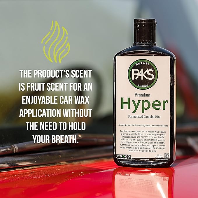 Paks Hyper Carnauba Car Wax, Professional Grade Liquid Car Wax, UV Car Detailing and Paint Protection Liquid Carnauba Wax, 16 Oz Premium Finnish Liquid Wax for Cars Fine Scratch Remover for Vehicles