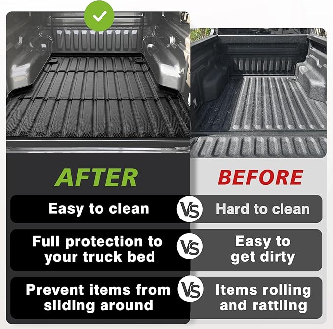 TripleAliners Truck Bed Mat Compatible with 2022 2023 2024 2025 Ford Maverick Hybrid & Gas Accessories Vehicle Perfectly Flush All Weather Protection TPE Heavy Duty Pickup Car Bed Cargo Mat