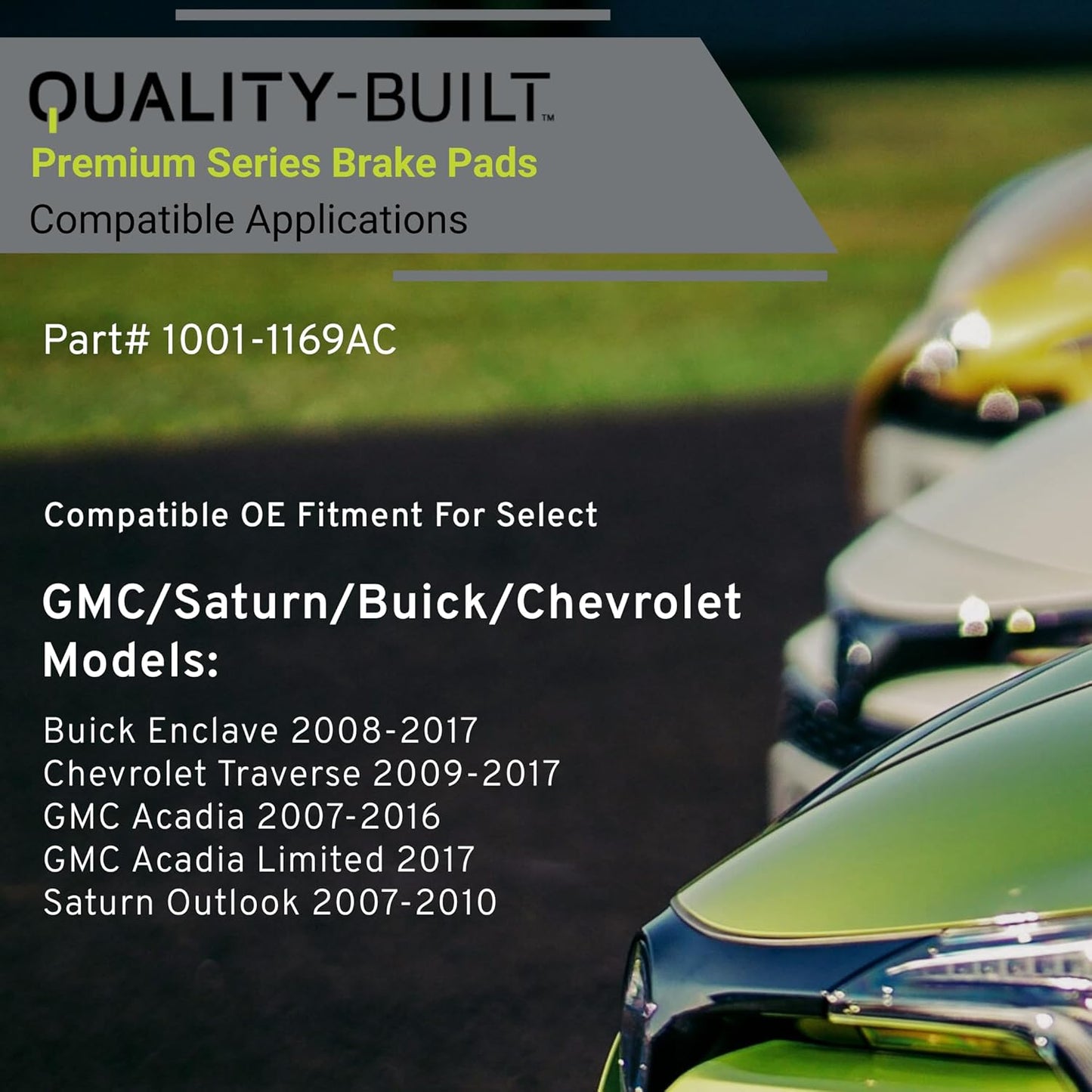 Premium Ceramic Front Brake Pads (1001-1169AC) Compatible with Buick Enclave 2017-2008, Chevrolet Traverse 2017-2009, GMC Acadia 2016-2007, Acadia Limited 2017, Saturn Outlook 2010-2007