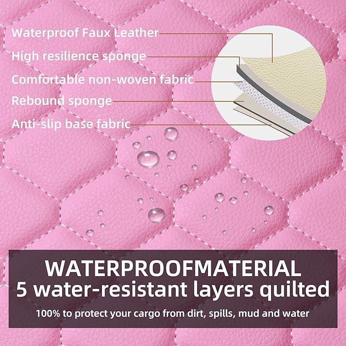 Elantrip 2 PCS Front Car Seat Covers Pink Leather Auto for Women Airbag Compatible Diamond Pattern PU Seat Cover Universal Fitness