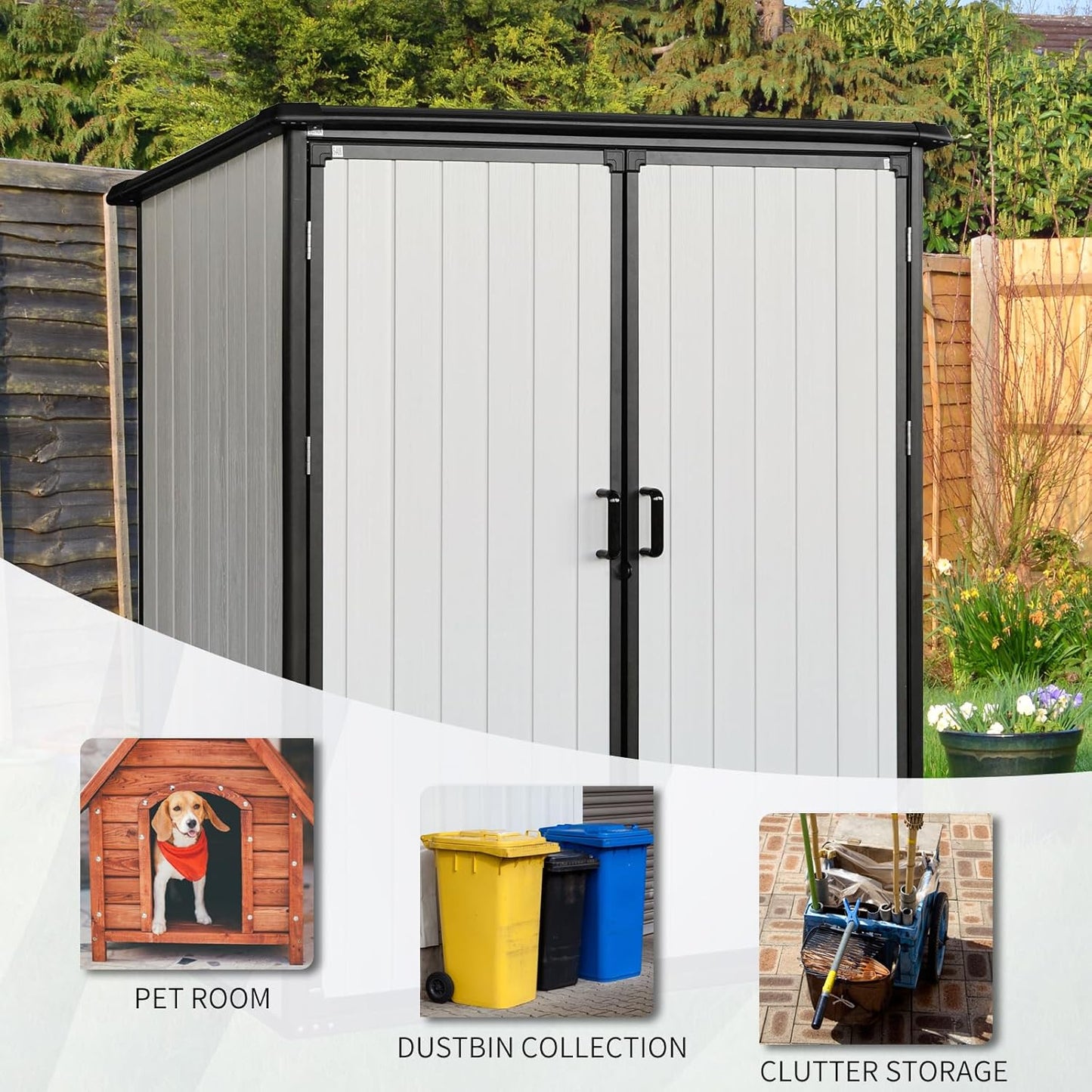 c Outdoor Storage Shed Waterproof Resin Cabinet Heavy Duty Metal Sheds, with Lockable Doors,Tool Sheds for Garden,Backyard,Lawn,Bikes and Patio Furniture,Easy Assembly,Gray