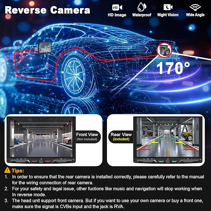 Wireless 10.1" Single Din Car Stereo CarPlay Radio, Carplay Android Auto Touch Screen, Bluetooth 5.3, Car Audio Receiver, 240W Subwoofer, Backup Camera, FM/AM SWC