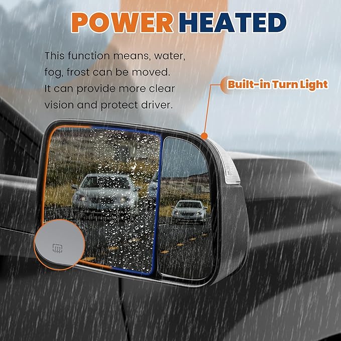 Pair Black Power Heated Towing Mirrors Compatible for 1994-1997 Dodge Ram 1500 2500 3500 w/Led Turn Light Manual Folding