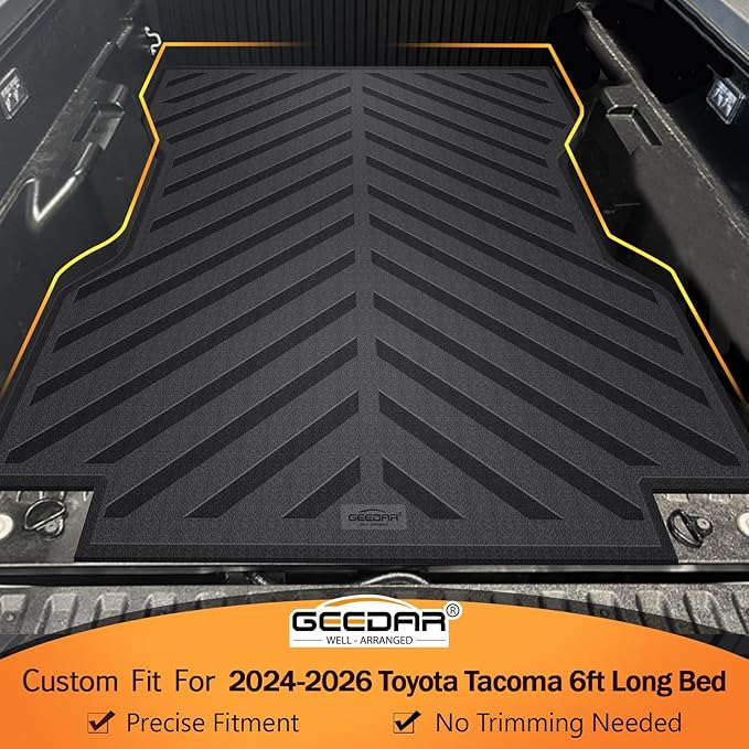 GEEDAR Heavy Duty Rubber Truck Bed Mat for 2024 Toyota Tacoma 6ft Long Bed, Tacoma Accessories, compatiable with Toyota Tacoma Truck Bed Mat Liner, Black