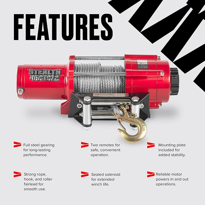 Stealth Winches 4500 lb 12V Electric Winch with Steel Rope & 2 Wireless Remote Kit for ATV UTV Jeep Truck Boat Trailer Car Towing Recovery, Heavy Duty Portable Off Road Winch with Mounting Plate