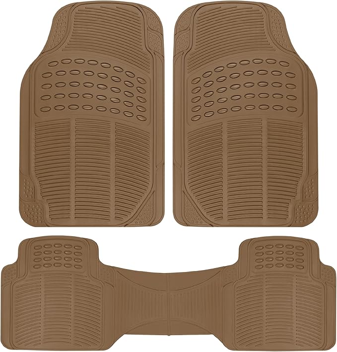 BDK ProLiner Floor Mats for Cars Trucks SUV, 3-Piece All-Weather Car Mats with Universal Fit Design, Durable Car Floor Mats with Capture Ridges, Waterproof Rubber Floor Mats for Cars (Beige)