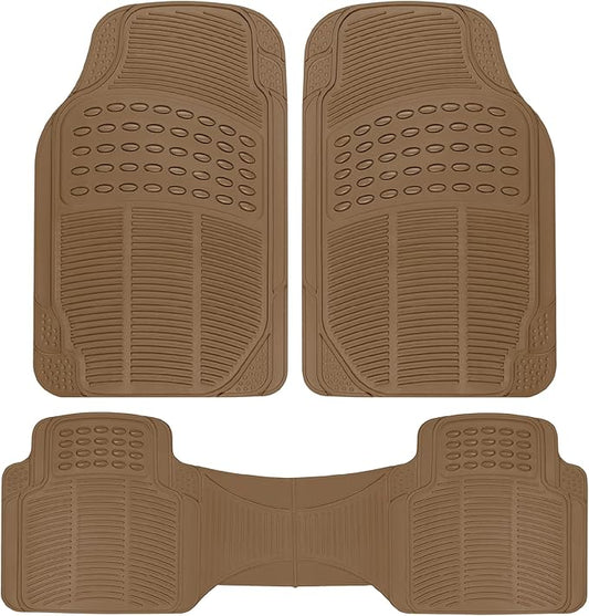 BDK ProLiner Floor Mats for Cars Trucks SUV, 3-Piece All-Weather Car Mats with Universal Fit Design, Durable Car Floor Mats with Capture Ridges, Waterproof Rubber Floor Mats for Cars (Beige)