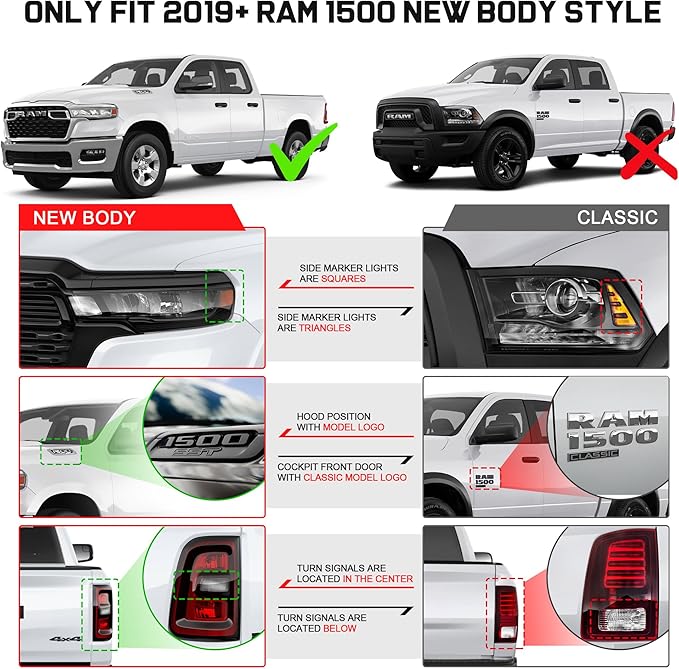 COMNOVA 6.5 Inches Side Steps Running Boards Compatible with 2019-2026 Dodge Ram 1500 (excl. Classic/2500/3500) Crew Cab with 4 Full Size Doors. Ram Rock Sliders Nerf Bars with Honeycomb Step Pad.