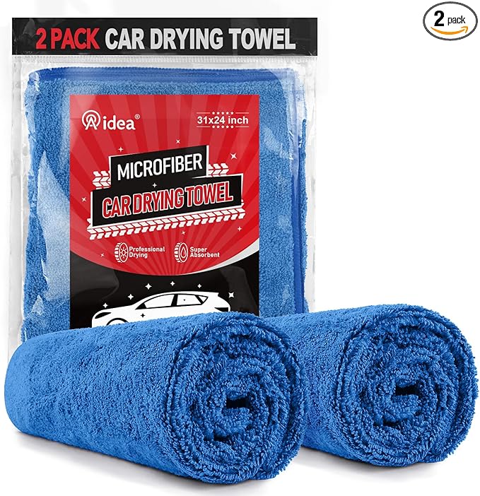 AIDEA Microfiber Towels for Cars-2PK, Large Professional Car Drying Towel, Scratch-Free & Absorbent Drying Towel for Cars, SUVs, RVs, Trucks, and Boats, 24inx 31in, Blue