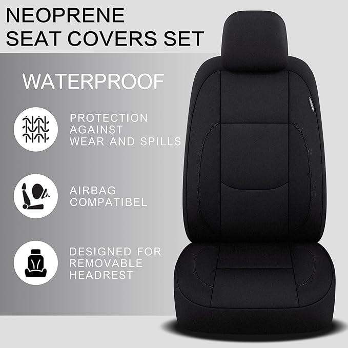 Pariitadin Waterproof Car Seat Covers Full Set, Neoprene Seat Covers for Cars, Universal Fit Interior Covers for Most Cars Sedan Van Truck SUV(Black)