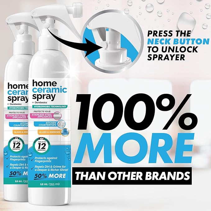 2 Pack [12 Oz] Home Ceramic Coating Spray Kit - Shine, Seal & Protect Kitchen & Bath Surfaces - High Shine - Repels Stains & Grime Effortlessly - Use on Stainless Steel, Sinks, Countertops, Glass