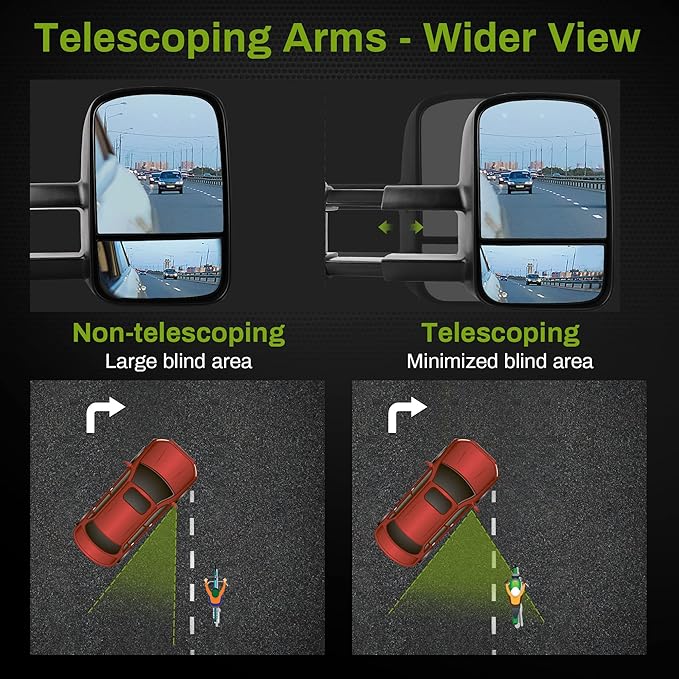 AUTOSAVER88 Manual Telescoping Towing Mirrors Compatible with 1999-2007 Chevy Silverado GMC Sierra 1500 2500 3500 (07 Classic Models ONLY), Side Tow Mirror for 2000-2006 Suburban Tahoe Yukon Truck
