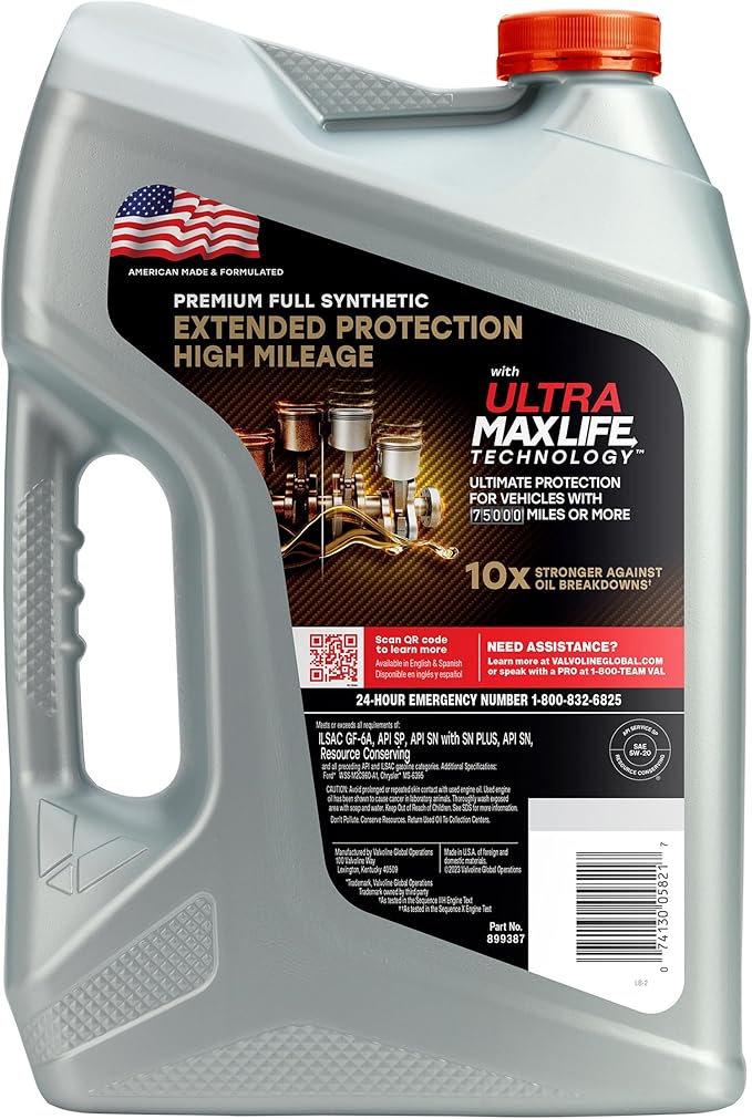 Valvoline Extended Protection High Mileage with Ultra MaxLife Technology 5W-20 Full Synthetic Motor Oil 5 Quart