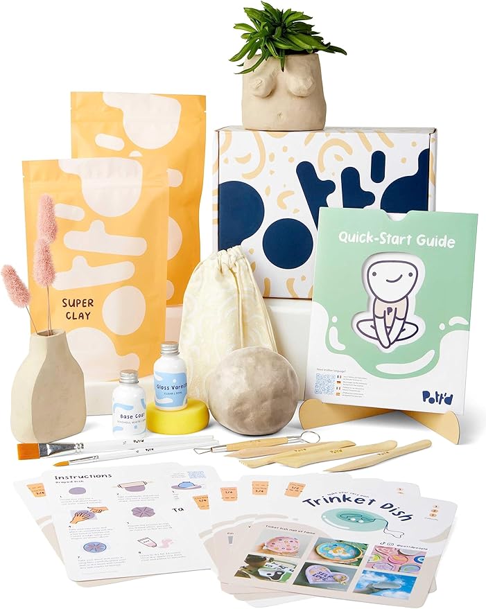 Pott'd Air Dry Clay for Adults. Beginners Home Pottery Kit for Adults. DIY Craft Kit for Adult. Kit Includes: Air-Dry Clay for Adult, Tools, Brushes, Sealant, How-to-Guides