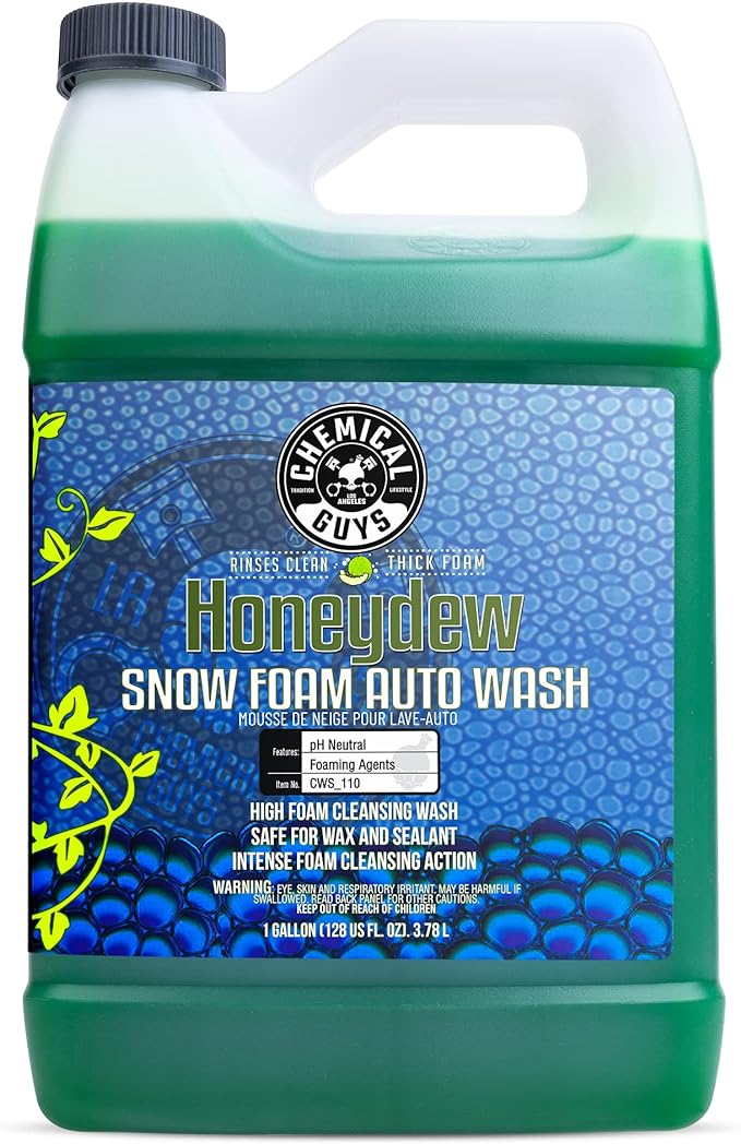 Chemical Guys CWS 110 Honeydew Snow Foam Car Wash Soap (Works with Foam Cannons, Guns or Bucket Washes) Safe for Trucks, Motorcycles, RVs & More, 128 fl oz (1 Gallon), Honeydew Scent