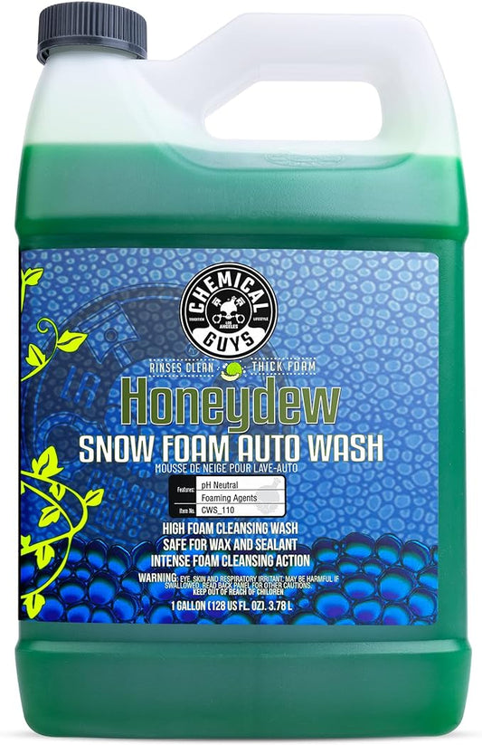 Chemical Guys CWS 110 Honeydew Snow Foam Car Wash Soap (Works with Foam Cannons, Guns or Bucket Washes) Safe for Trucks, Motorcycles, RVs & More, 128 fl oz (1 Gallon), Honeydew Scent