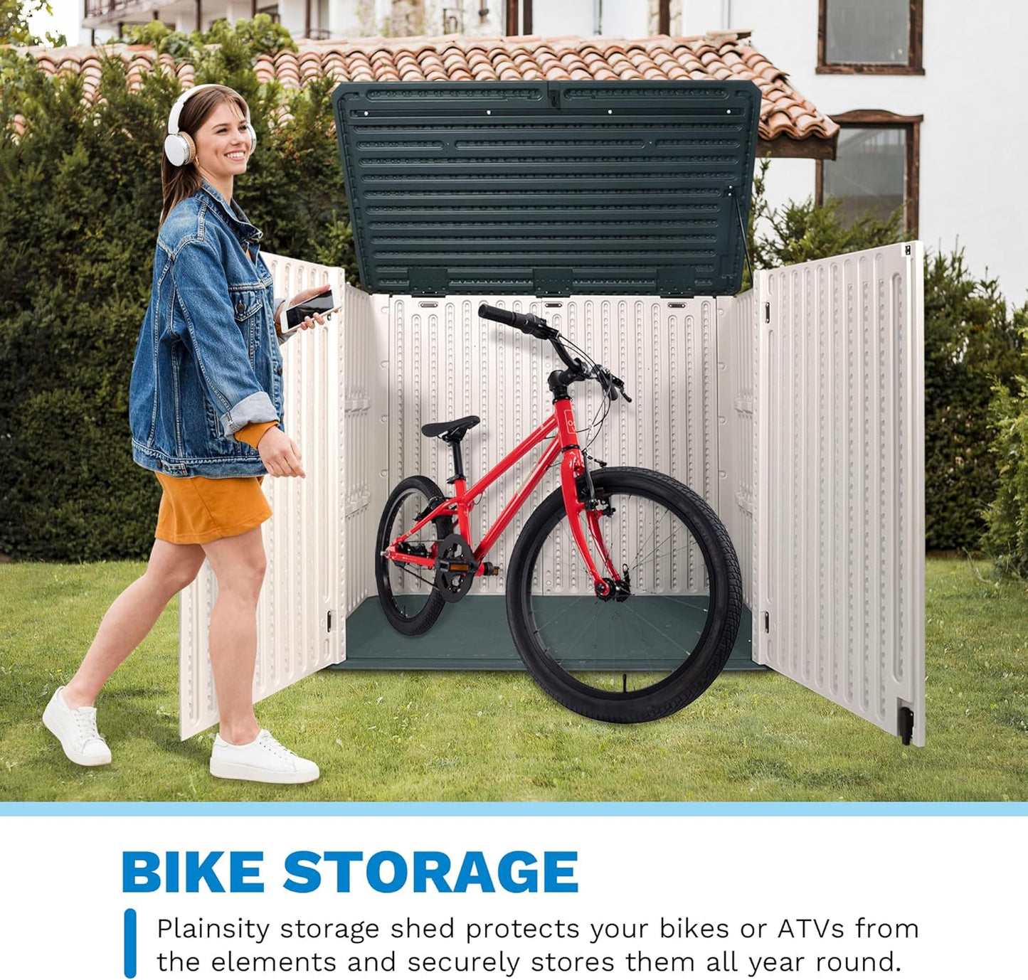 47 Cu ft Outdoor Storage Shed, Resin Outdoor Storage Box for Patio Yard Weatherproof Outdoor Storage Cabinet for Tools Pool Supplies - Lockable Deck Boxes Outdoor Waterproof(Creamy White)