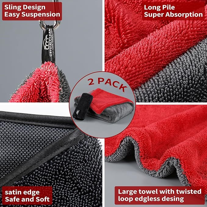 Quick & Effortless XL (36x24) Car Drying Towel with Double Twisted Loop - 1300GSM Super Absorbent Microfiber Towel Perfect for Large Vehicles, The Ultimate One-Pass Shine Zero Streaks, Zero Spots