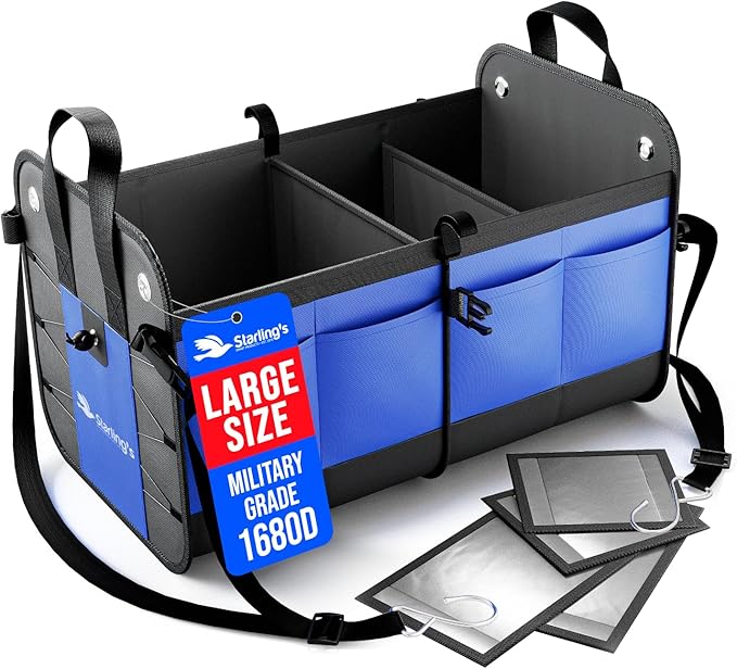 Car Trunk Organizer – Large Collapsible Storage Box with Adjustable Compartments – Heavy-Duty Cargo Organizer for SUV, Truck & Car – Non-Slip Waterproof Trunk Storage Bin for Groceries & Tools