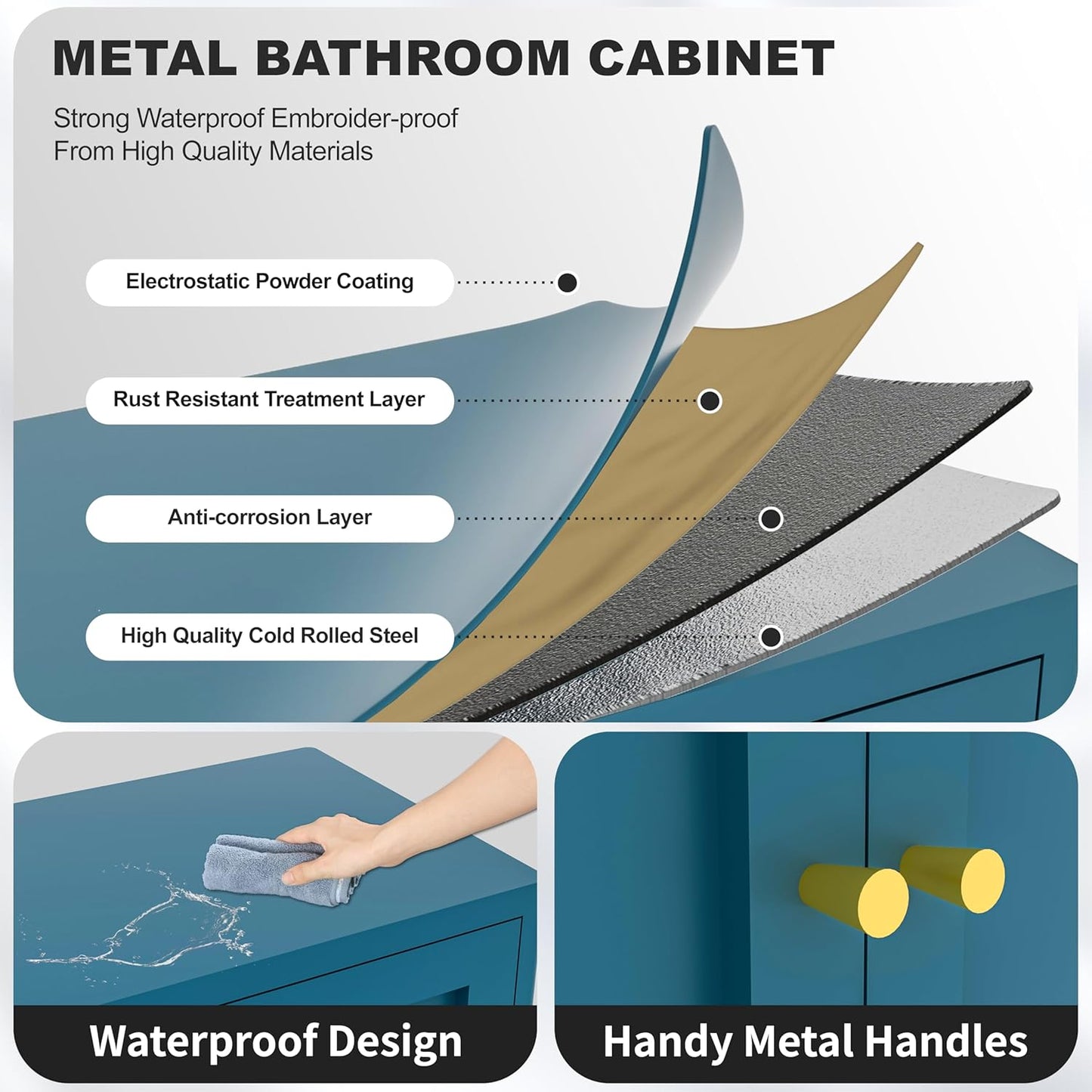 Metal Bathroom Storage Cabinet,Bathroom Floor Storage Cabinet with 2 Adjustable Shelves and 2 Doors,Freestanding Sideboard for Small Spaces, Living Room, Home Office, Dining Room
