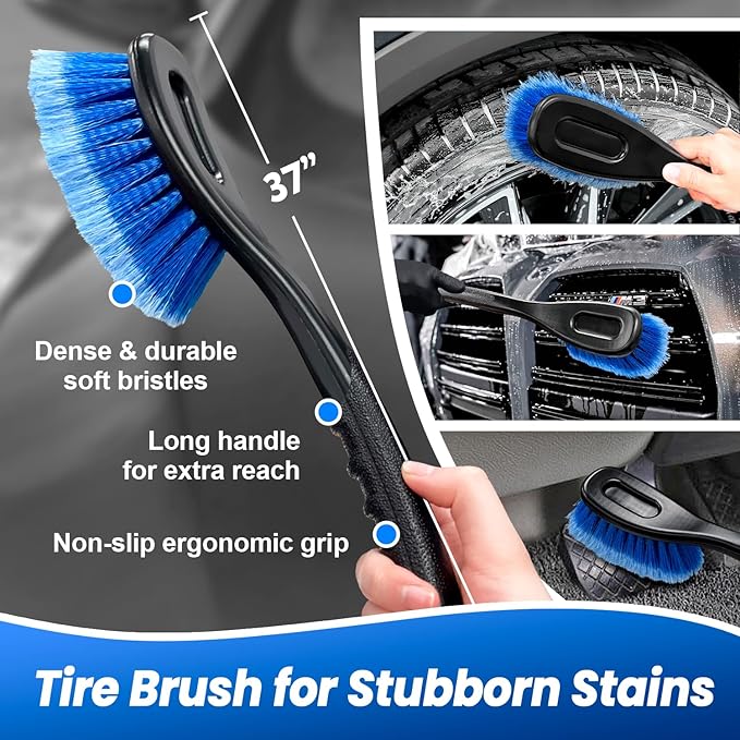 65'' Car Wash Brush with Long Handle, Scratch-Free Car Cleaning Kit with Soft Wash Brush, Tire Brush, Window Squeegee, Car Wash Mitt, Microfiber Cleaning Head & Extension Pole